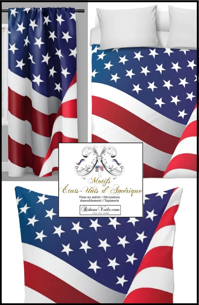 Tissu design drapeau USA motif décoration rideaux couette voilage ignifugé occultant