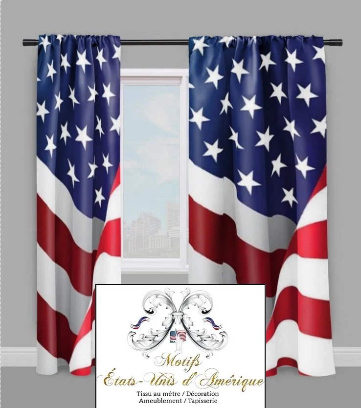 Tissu design drapeau USA motif décoration rideaux couette voilage ignifugé occultant