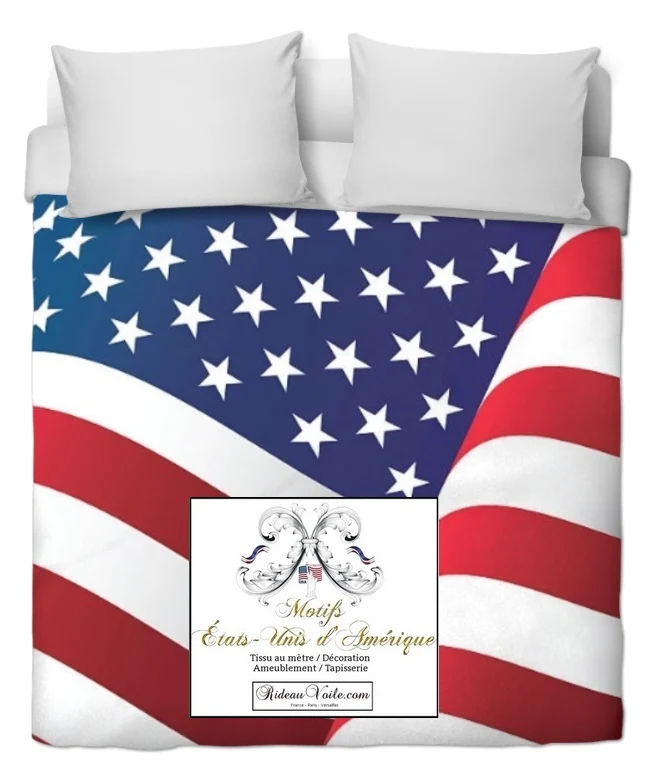 Tissu design drapeau USA motif décoration rideaux couette voilage ignifugé occultant