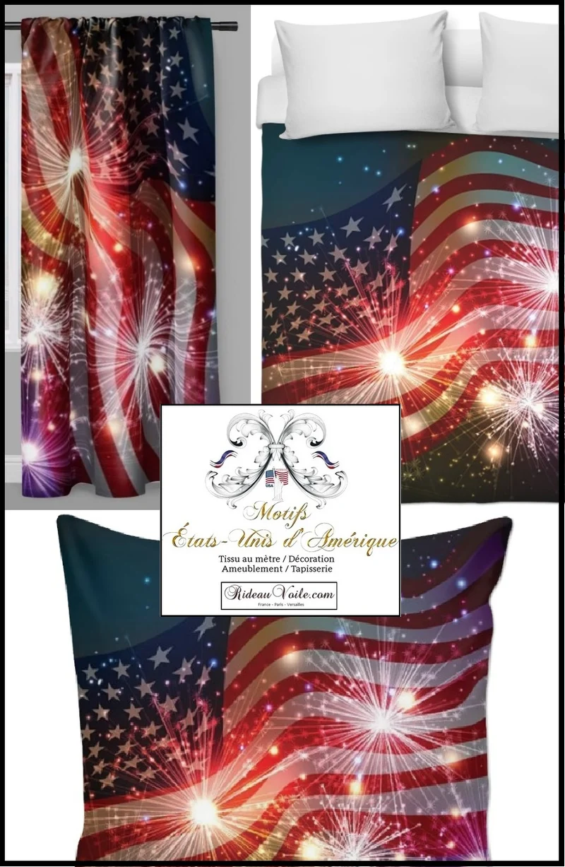 Tissu drapeau USA motif imprimé ameublement rideaux couette voilage ignifugé occultant