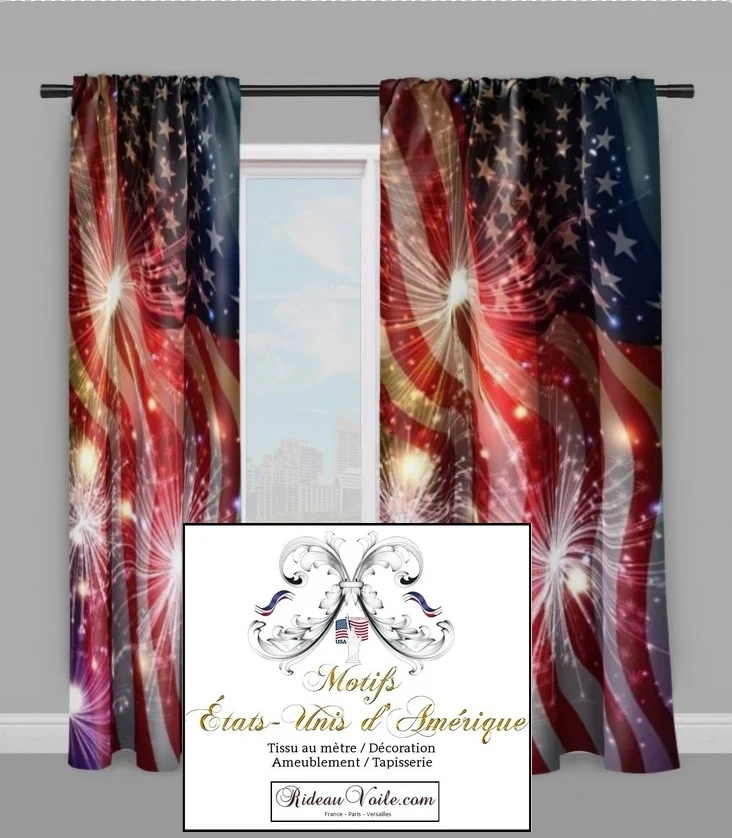 Tissu drapeau USA motif imprimé ameublement rideaux couette voilage ignifugé occultant