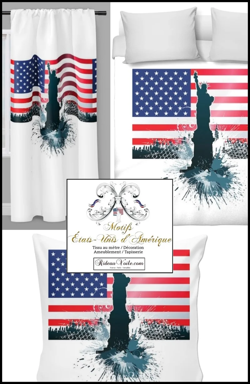 Tissu décoration mètre rideau ignifugé occultant housse couette motif State drapeau USA