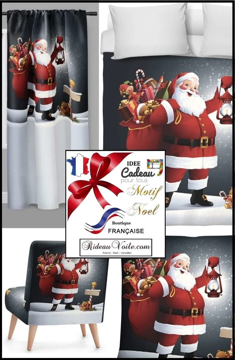 Décoration vitrine tissu motif Père Noel rideau occultant ignifugé designer créateur