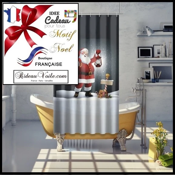 Décoration vitrine tissu motif Père Noel rideau occultant ignifugé designer créateur