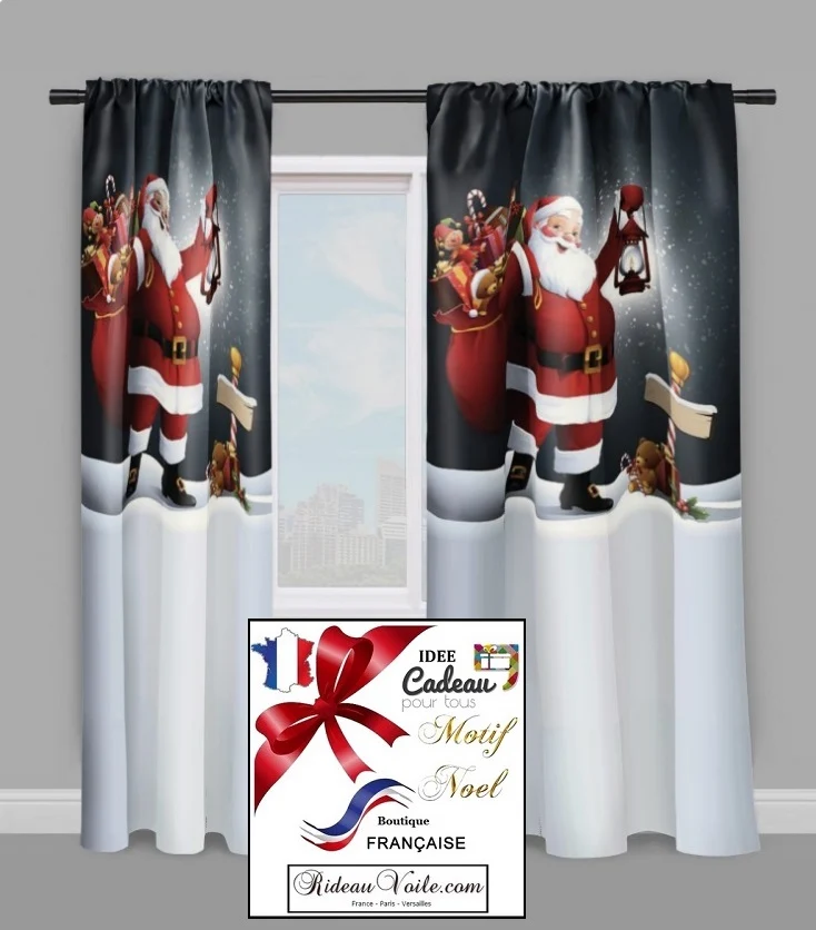 Décoration vitrine tissu motif Père Noel rideau occultant ignifugé designer créateur