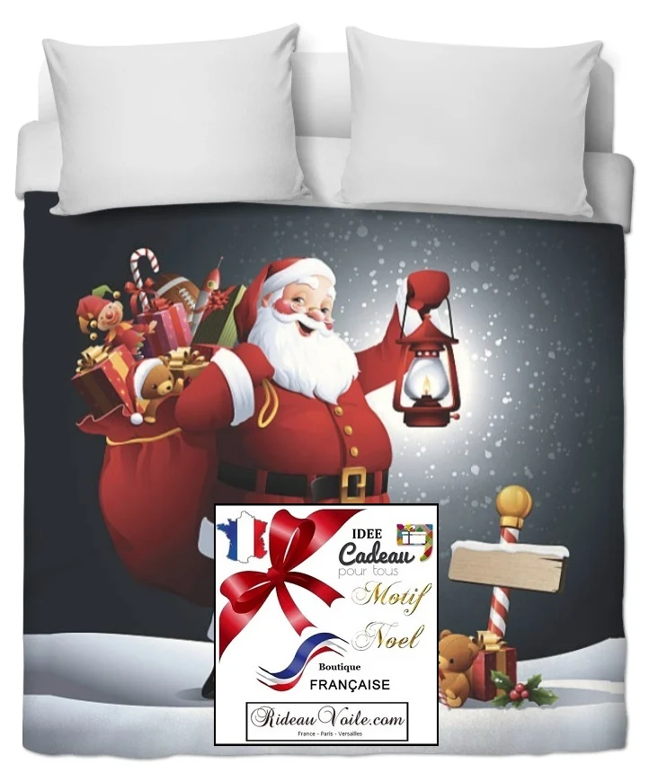 Décoration vitrine tissu motif Père Noel rideau occultant ignifugé designer créateur
