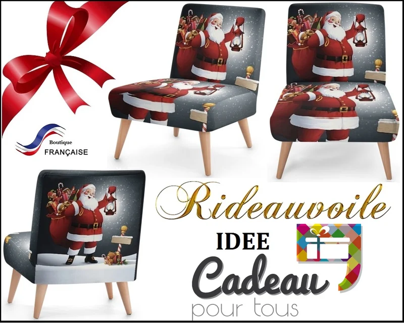 Décoration vitrine tissu motif Père Noel rideau occultant ignifugé designer créateur