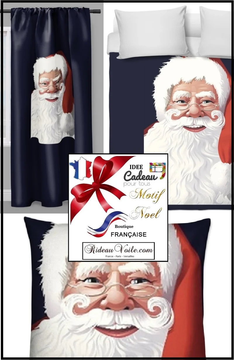 Décoration visual vitrine tissu motif imprimé Père Noel rideau occultant ignifugé