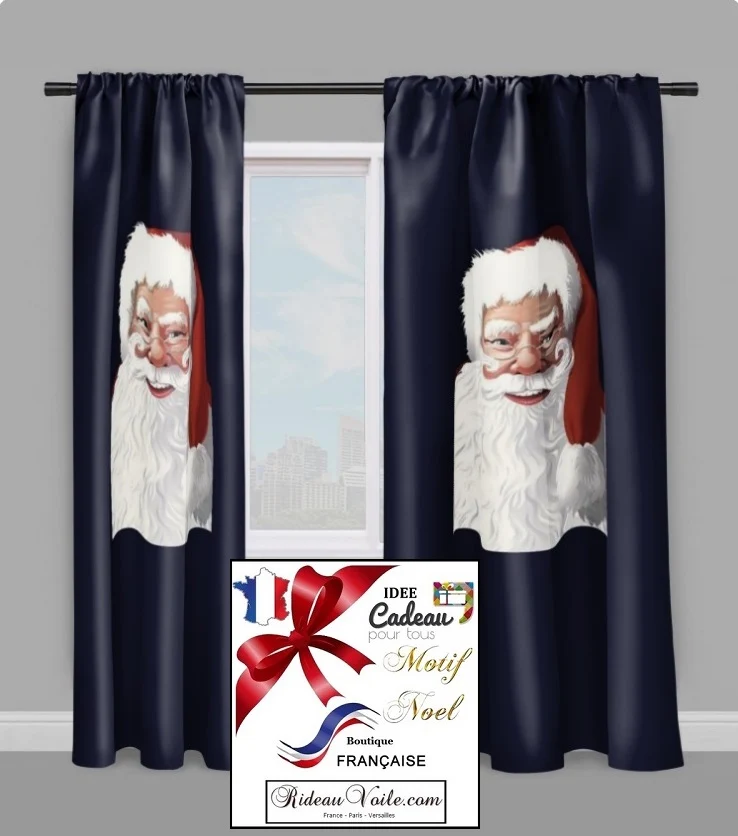 Décoration visual vitrine tissu motif imprimé Père Noel rideau occultant ignifugé