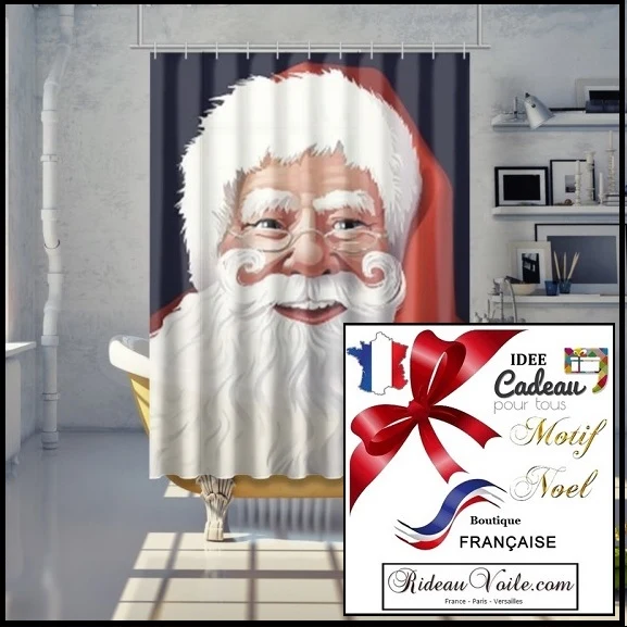 Décoration visual vitrine tissu motif imprimé Père Noel rideau occultant ignifugé