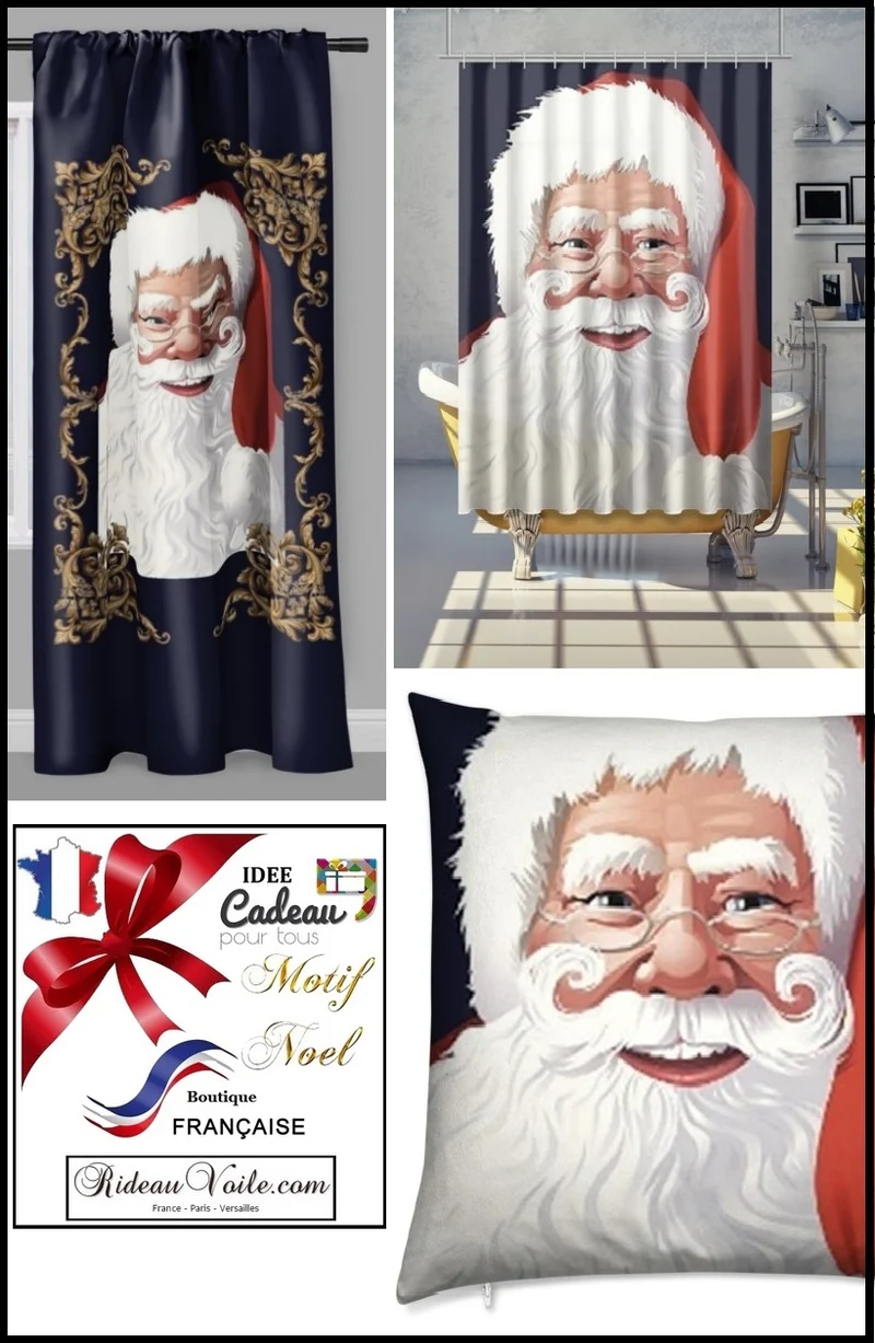 Créateur designer décoration vitrine motif imprimé Père Noel rideau occultant ignifugé