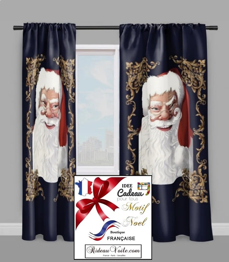 Créateur designer décoration vitrine motif imprimé Père Noel rideau occultant ignifugé