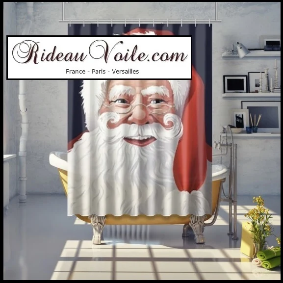 Créateur designer décoration vitrine motif imprimé Père Noel rideau occultant ignifugé