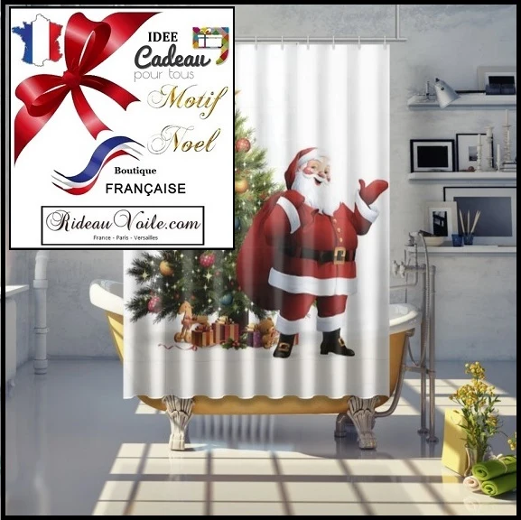 Tissu créateur décoration vitrine motif imprimé Père Noel rideau occultant ignifugé