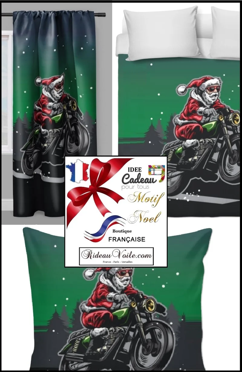 Spéciale tissu décoration vitrine motif imprimé Père Noel moto rideau occultant ignifugé