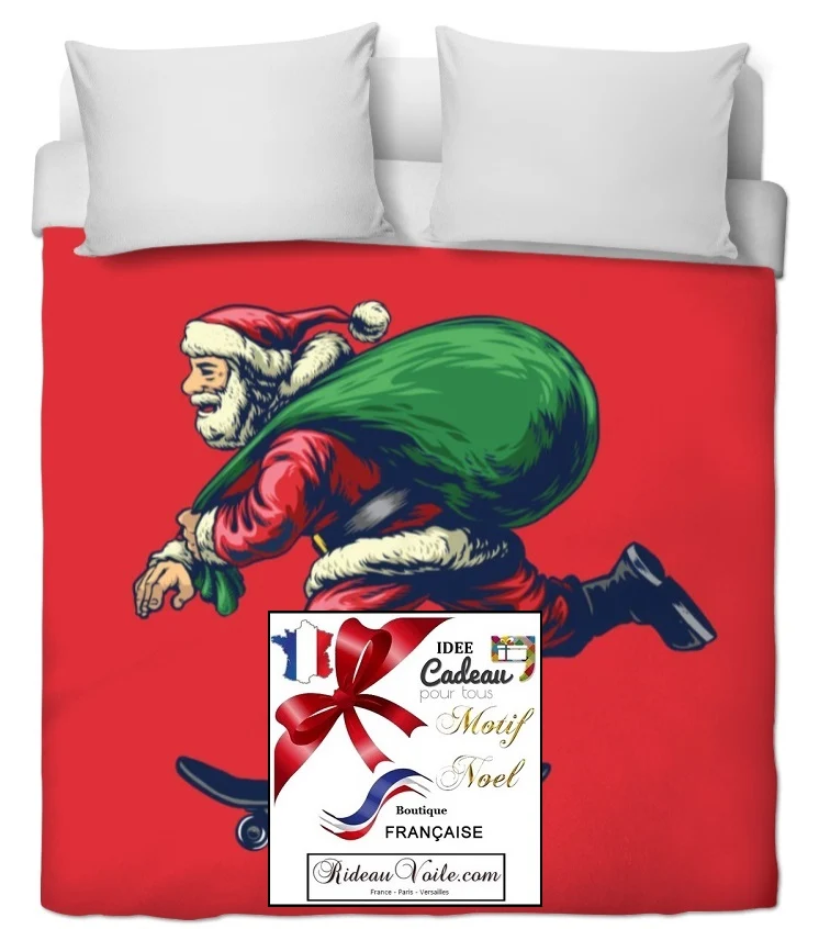 Tissu mètre motif imprimé Père Noel en skate rideau occultant couette sur mesure