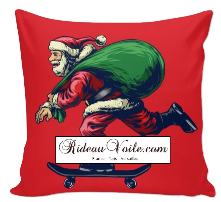 Tissu mètre motif imprimé Père Noel en skate rideau occultant couette sur mesure
