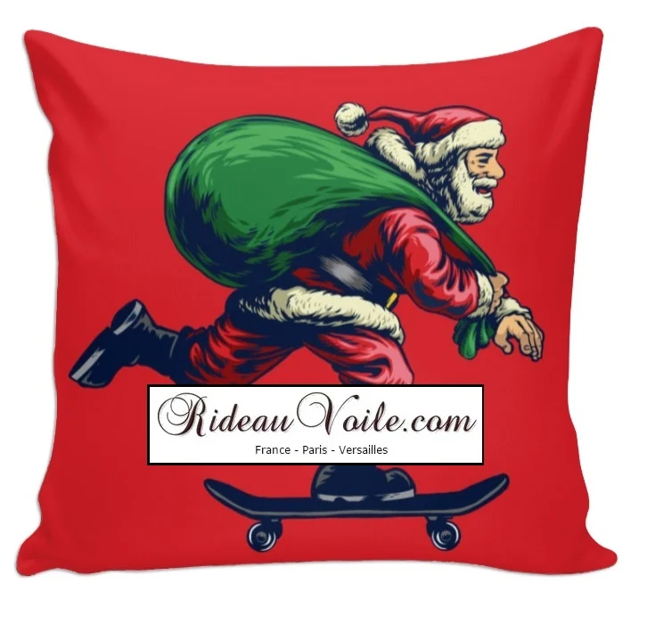 Tissu mètre motif imprimé Père Noel en skate rideau occultant couette sur mesure