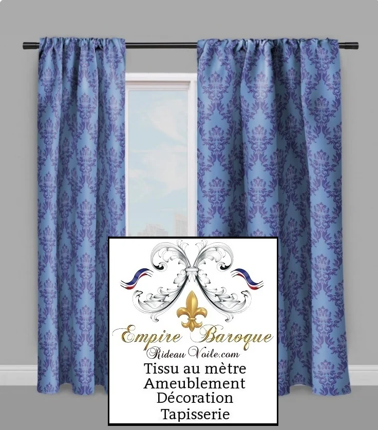 Tissu ameublement au mètre rideau déco Baroque tapisserie motif Damasco bleu