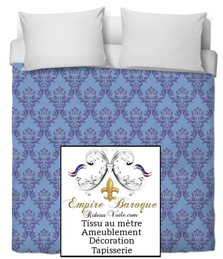 Tissu ameublement au mètre rideau déco Baroque tapisserie motif Damasco bleu