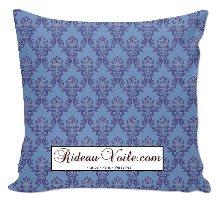 Tissu ameublement au mètre rideau déco Baroque tapisserie motif Damasco bleu