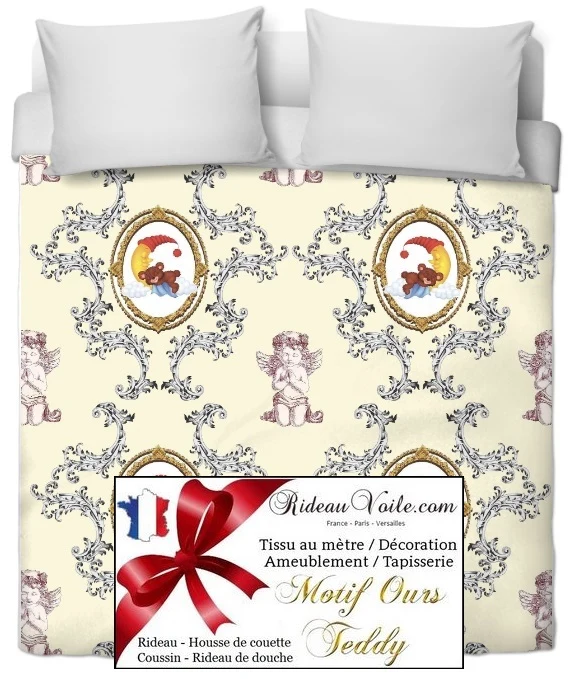 Tissu décoration motif ourson Teddy ours au mètre boutique chambre bébé enfant