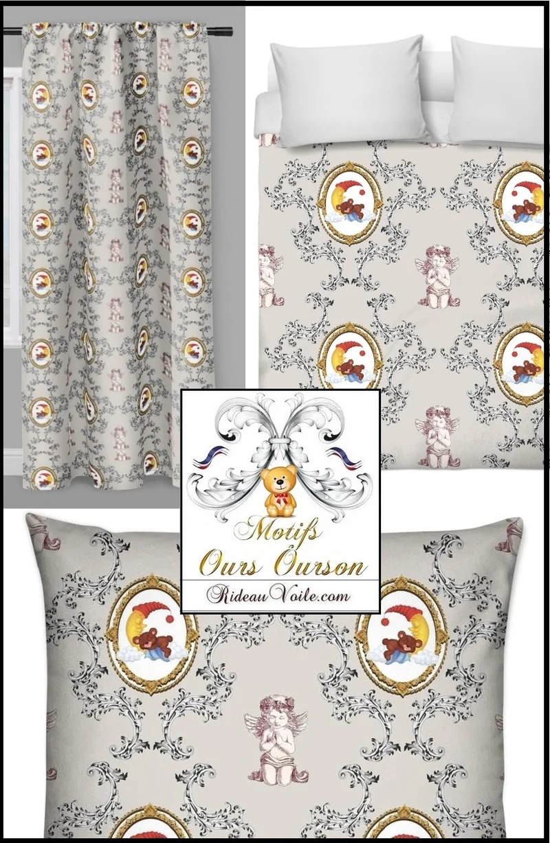 Tissu ameublement motif ourson Teddy au mètre déco chambre bébé enfant
