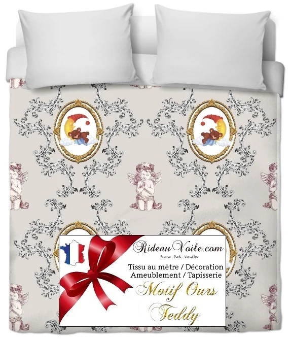 Tissu ameublement motif ourson Teddy au mètre déco chambre bébé enfant