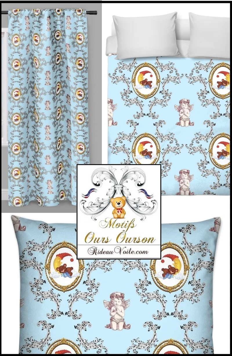 Tissu ameublement bébé enfant motif ourson Teddy ours au mètre déco chambre