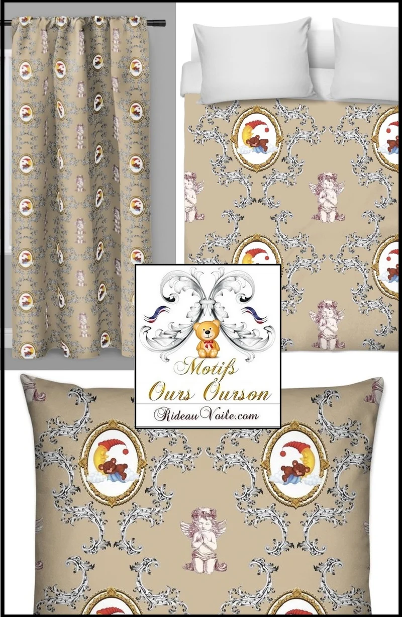 Tissu ameublement bébé enfant motif ourson Teddy ours au mètre rideau chambre