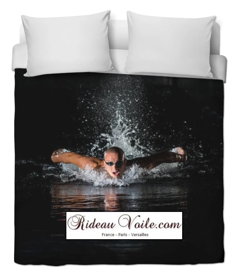Tissu au mètre motif sport professionnel rideau couette natation nageur nageuse piscine