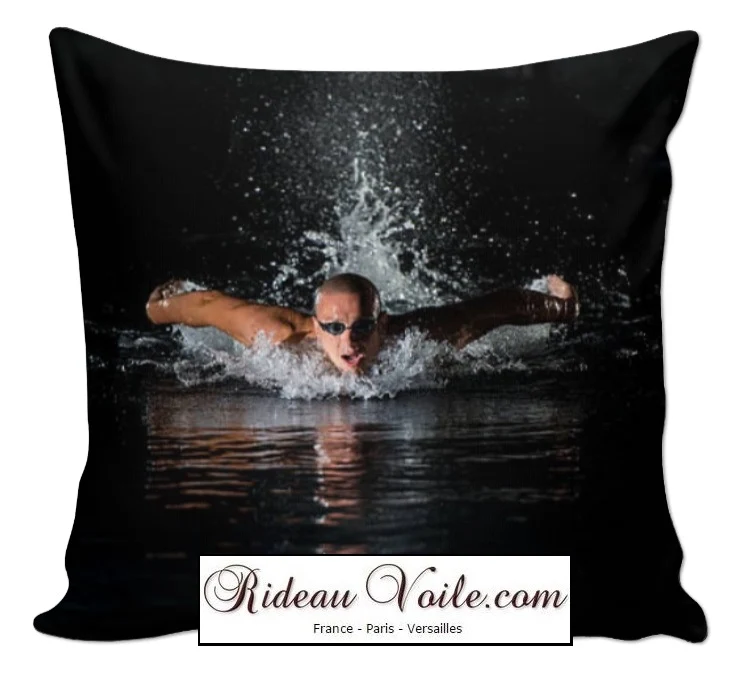 Tissu au mètre motif sport professionnel rideau couette natation nageur nageuse piscine