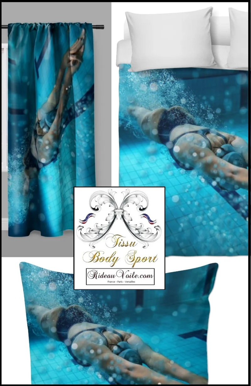 Tissu ameublement mètre motif sport imprimé original natation nageur piscine