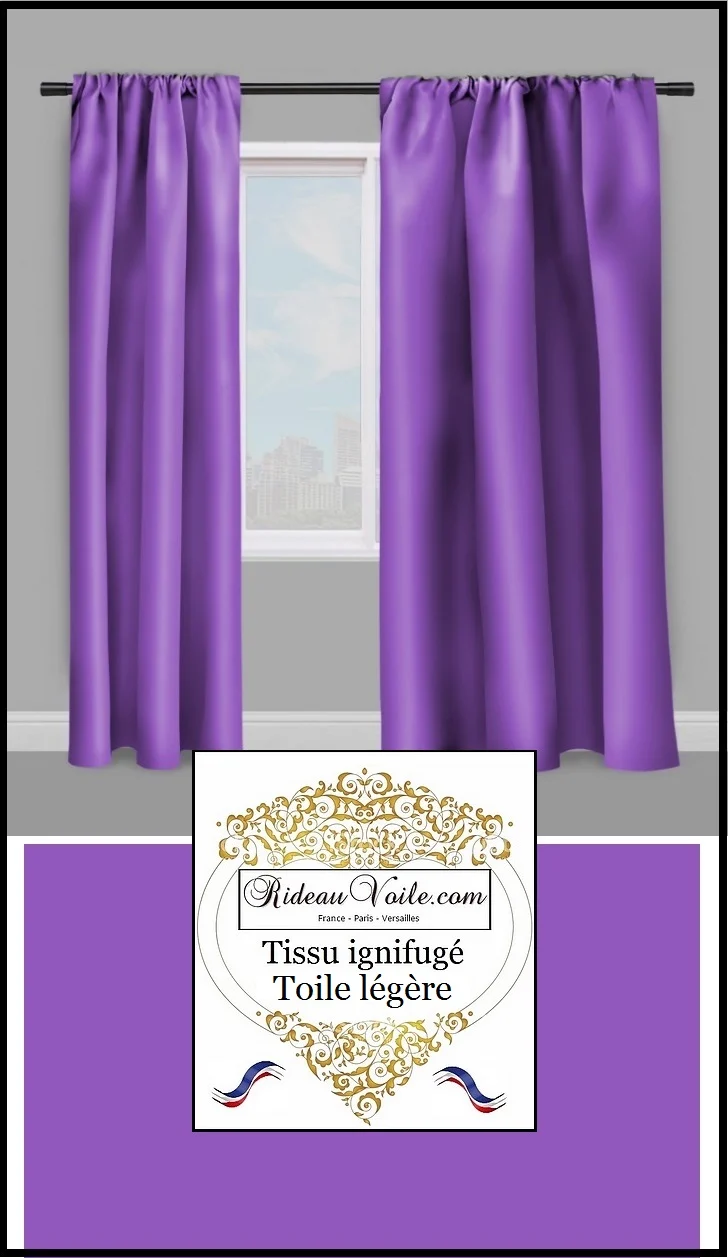 Rideauvoile Toile violet mauve ignifugé tissu mètre fabrics fireproof meter purple