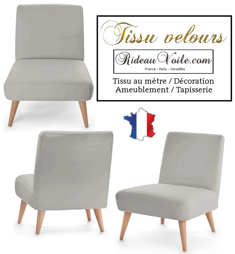 Velours ameublement gris tissu ignifugé mètre Velvet fabrics meter fireproof grey