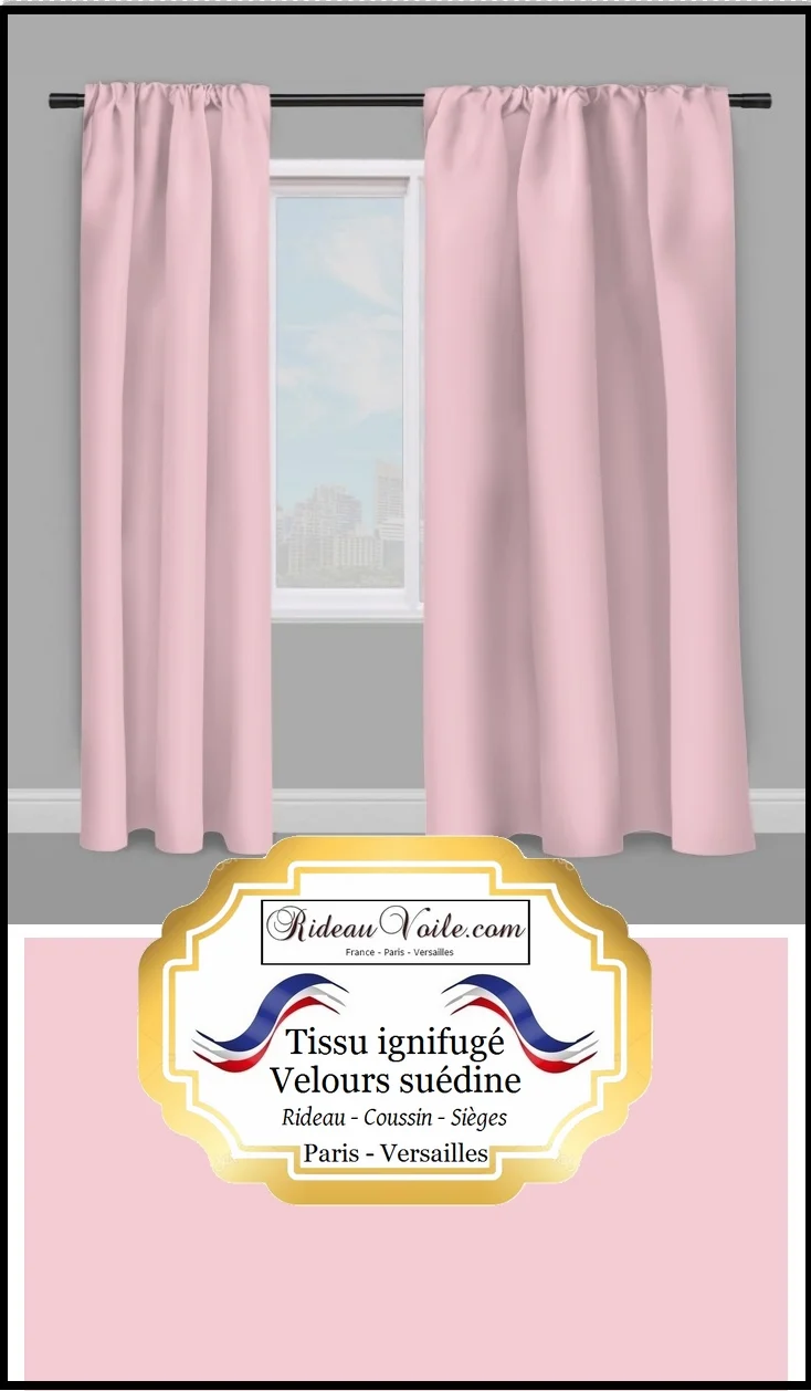 Velours suédine rose layette poudré tissu ignifugé mètre Velvet Pink meter fireproof