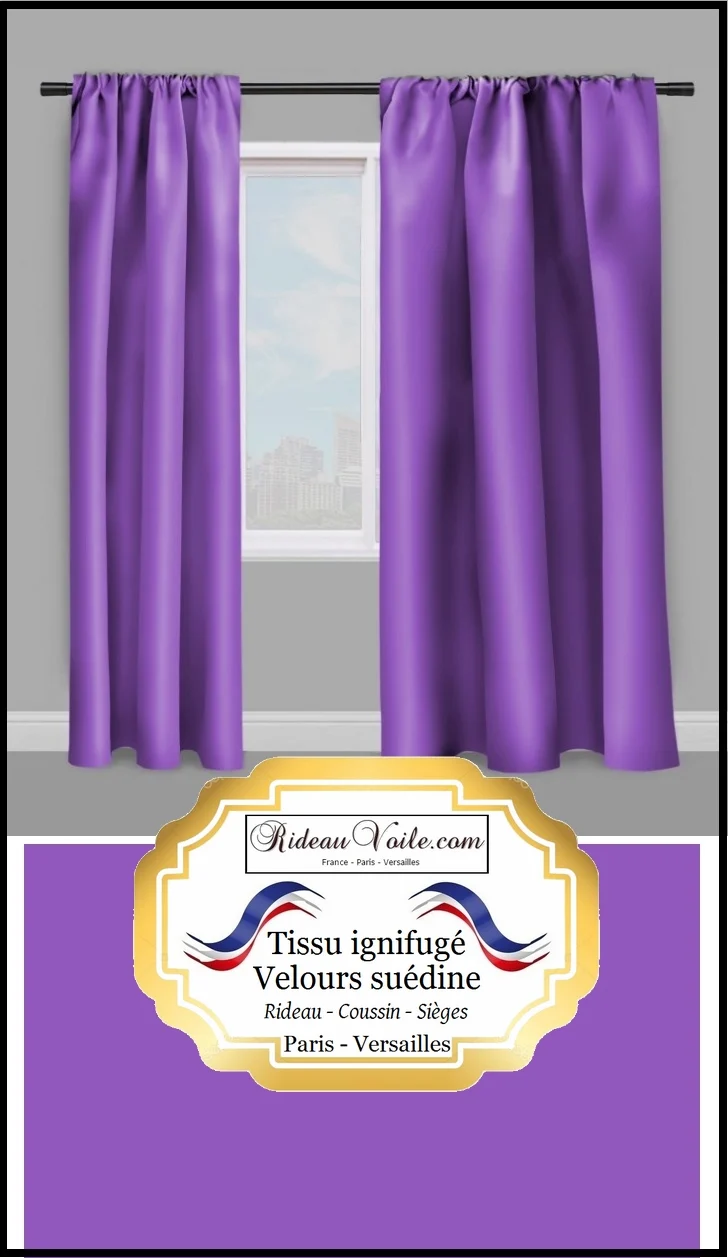 Velours violet tissu au mètre non feu Velvet fireproof purple curtan meter ignifugé