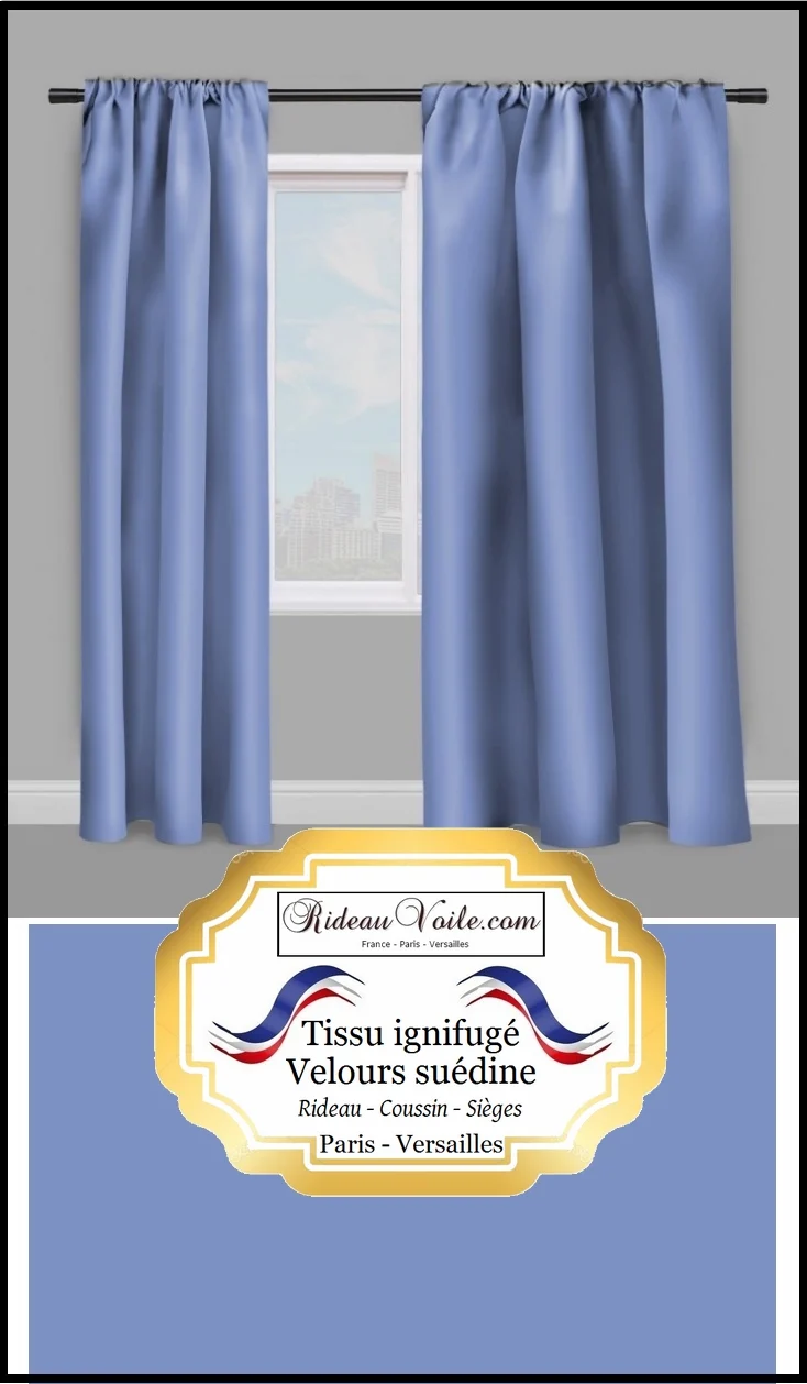 Velours ignifuge tissu mètre rideau Velvet fireproof fabrics meter bleu blue drapes