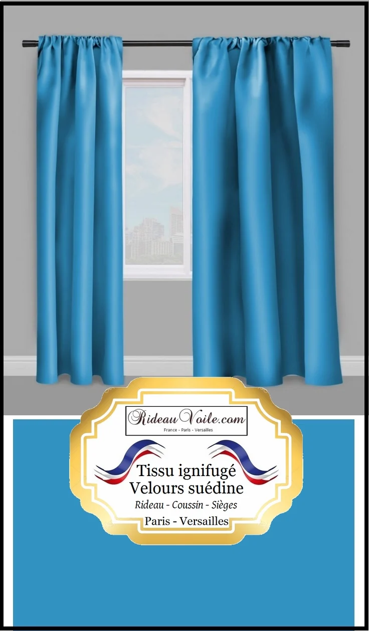 Velours ignifugé tissu mètre rideau Velvet flame retardant meter curtain bleu blue turquoise