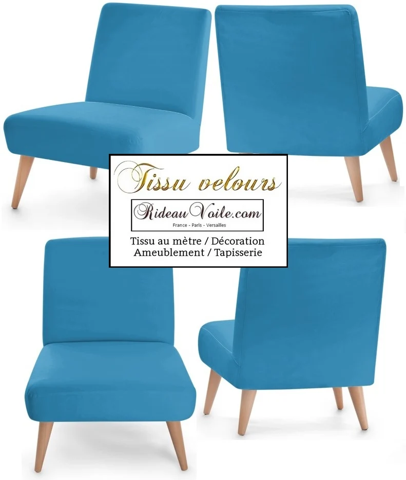 Velours ignifugé tissu mètre rideau Velvet flame retardant meter curtain bleu blue turquoise