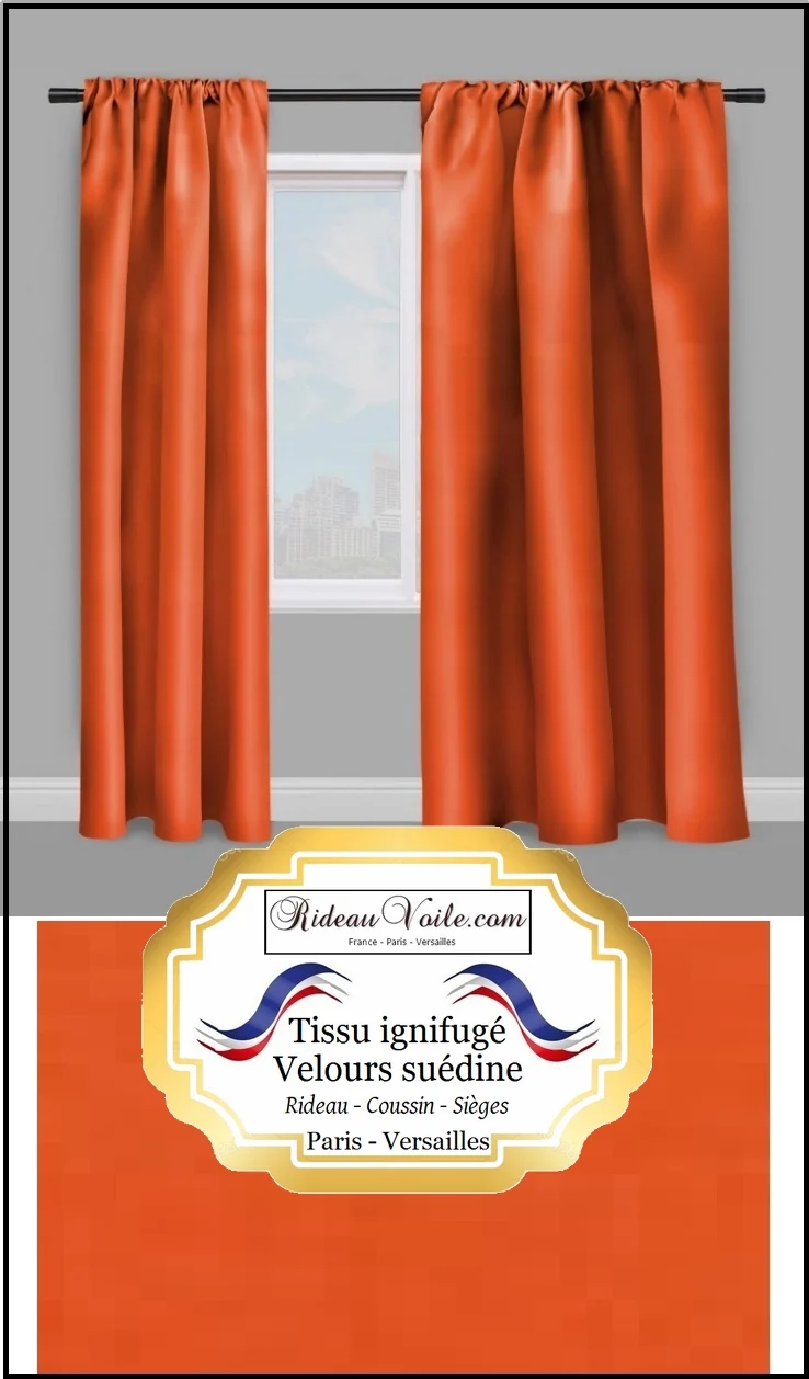 Velours tissu velvet fabrics ignifugé flame retardant metre meter drapes rideau orange paprika
