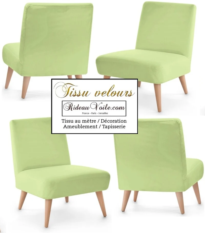 Tissu Velours vert tilleul suédine ameublement ignifugé non feu M1 rideau tapisserie