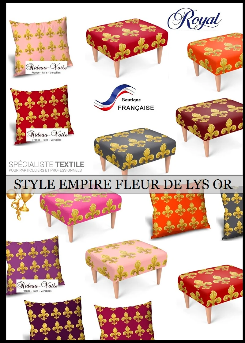 Repose-pieds et petite table basse tissu velours ignifugé motif imprimé