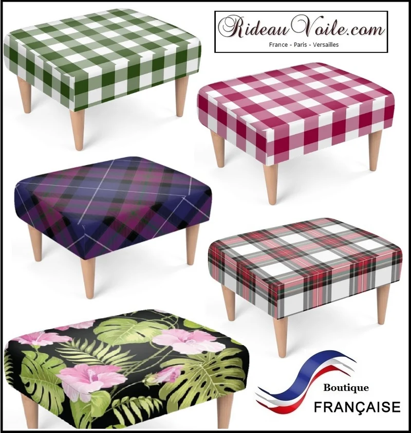 Repose-pieds et petite table basse tissu velours ignifugé motif imprimé