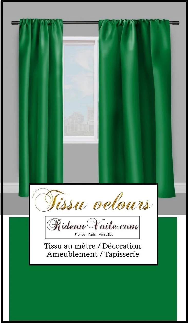 Boutique tissu velours vert au mètre décoration rideau tapisserie fauteuil siège