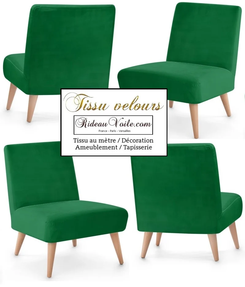 Boutique tissu velours vert au mètre décoration rideau tapisserie fauteuil siège