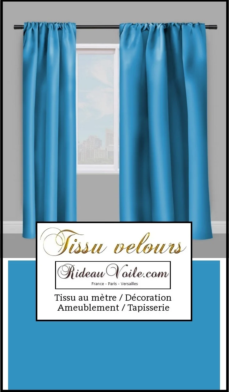 Boutique Tissu velours bleu turquoise au mètre déco rideau tapisserie fauteuil siège