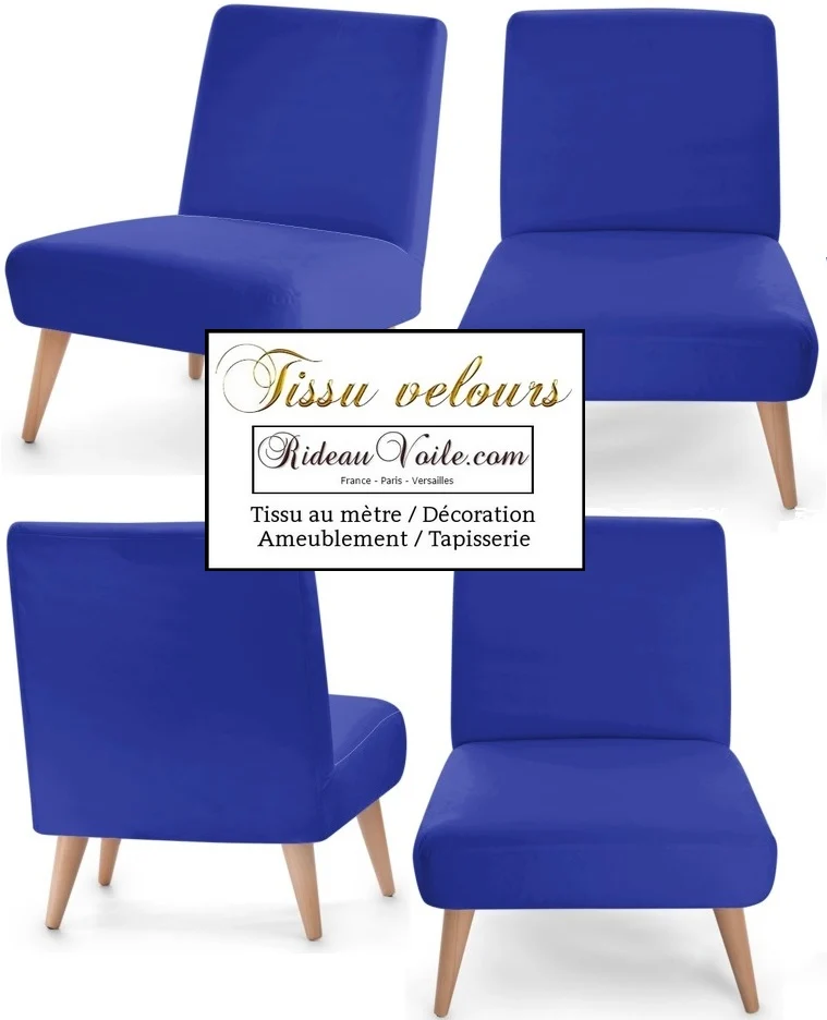 Tissu ameublement velours bleu roi au mètre décoration rideau tapisserie fauteuil siège