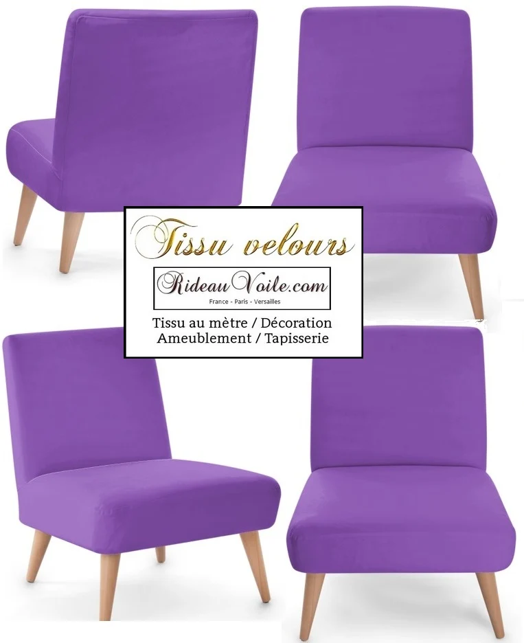 Boutique tissu ameublement velours au mètre rideau violet lavandes tapisserie siège