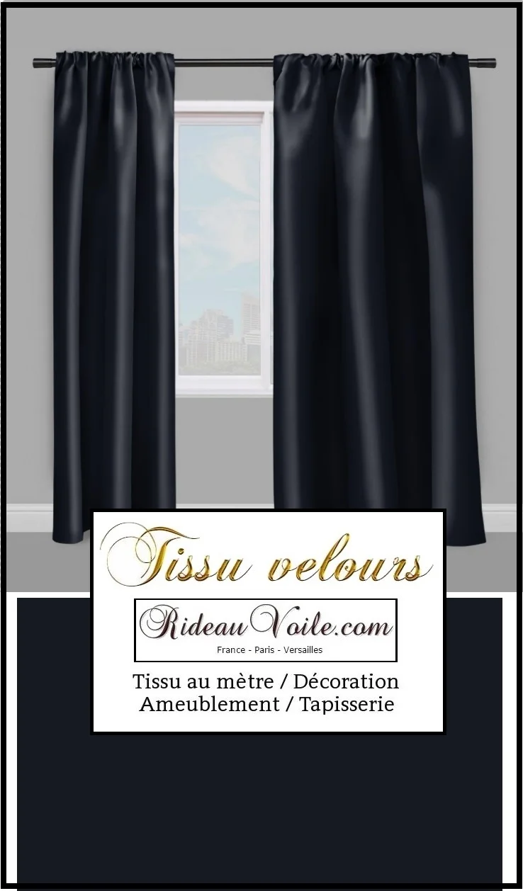 Tissu d'ameublement velours bleu marine mètre confection rideau coussin canapé